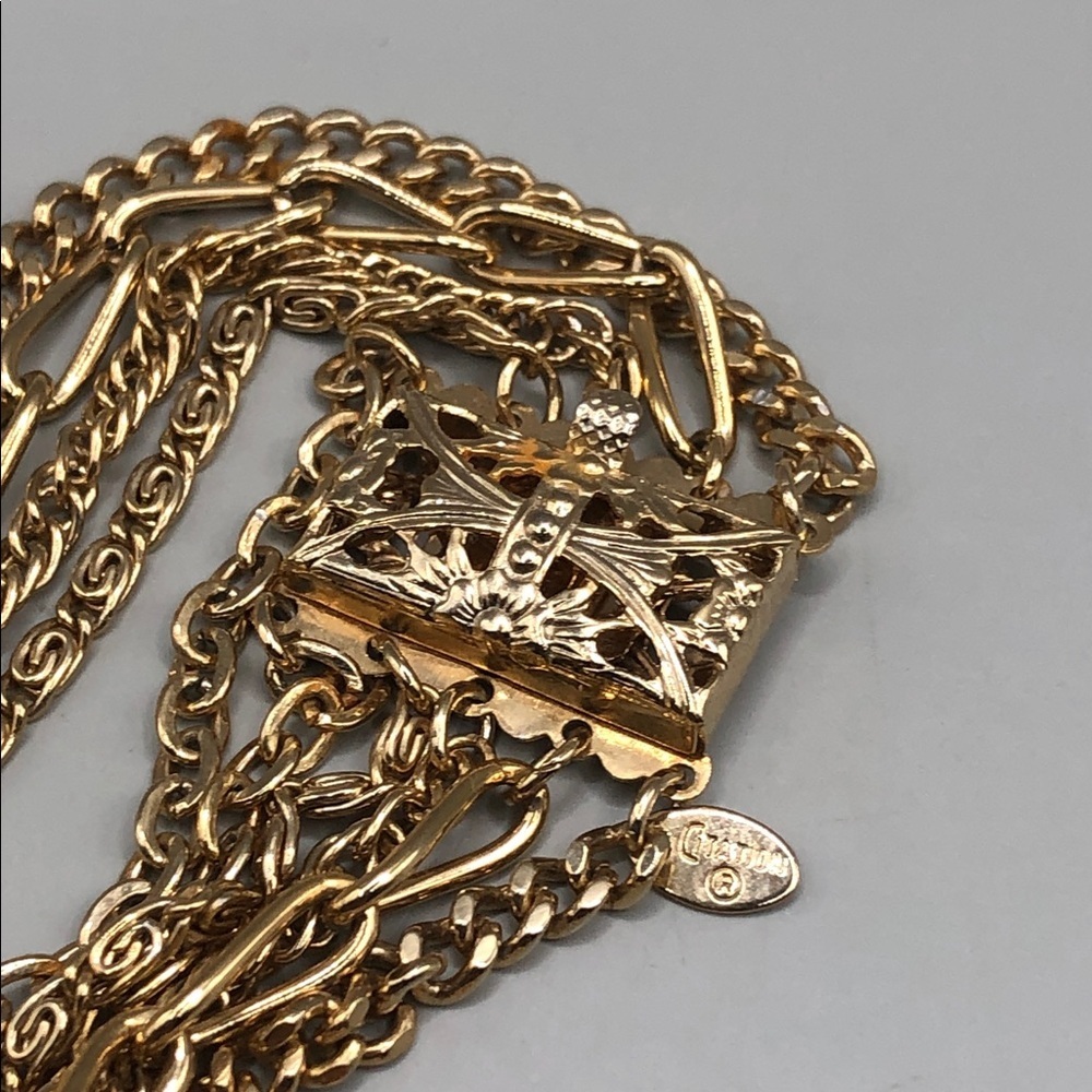 Vintage Citation Multi Layer Gold Tone Chain Necklace Locket Pendant Dressy Look - Picture 4 of 9